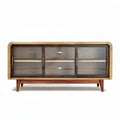 Wooden sideboard with glass doors and spacious storage 150 x 45 x 60cm