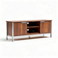 Wooden media console table with storage and metal legs 63 x 15.7 x 19.7 inches
