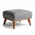 Gray upholstered ottoman with wooden legs 50 x 50 x 30cm for living room use