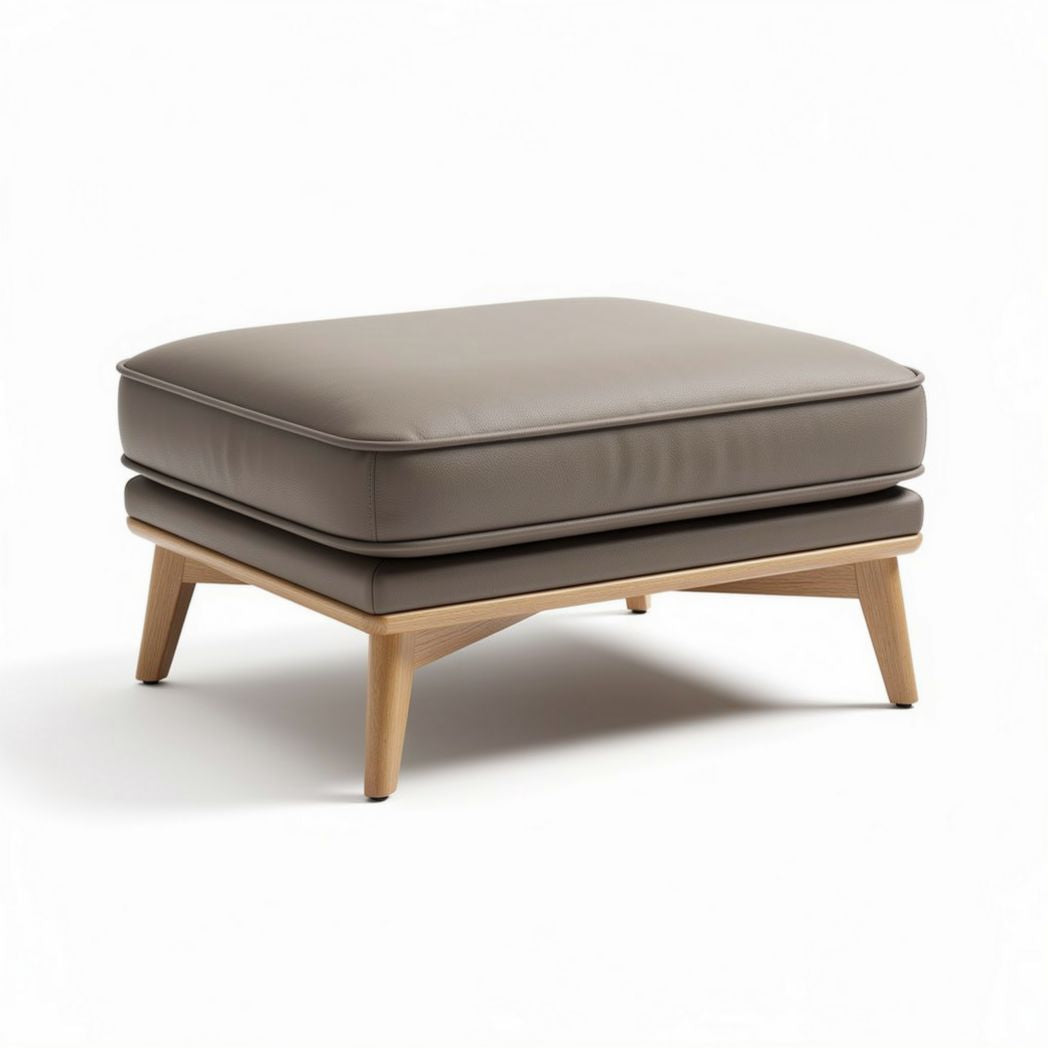 Wooden leg ottoman with padded cushion in taupe color 60 x 60 x 30cm