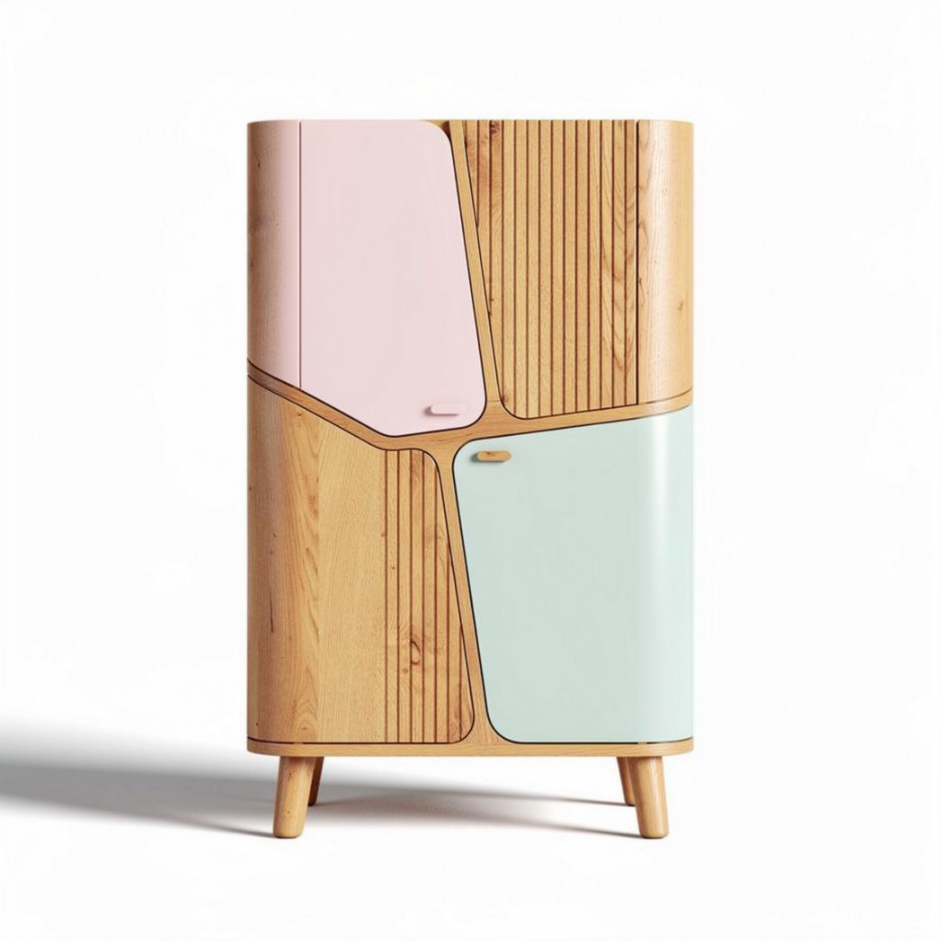 Wooden storage cabinet with pastel colored doors 80 x 45 x 120cm