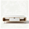 Modern coffee table with white surface and oak wood frame 120 x 60 x 40cm