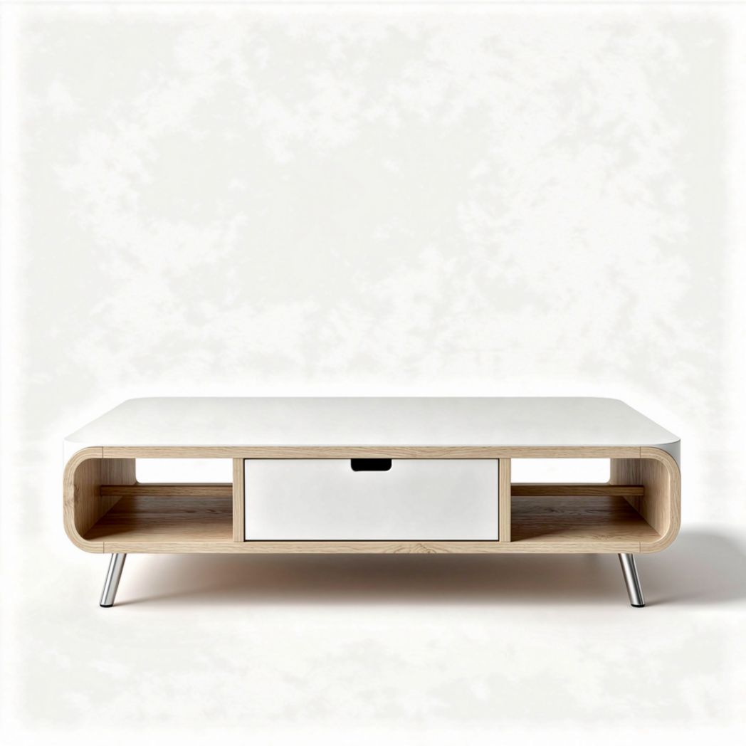 Modern coffee table with white surface and oak wood frame 120 x 60 x 40cm