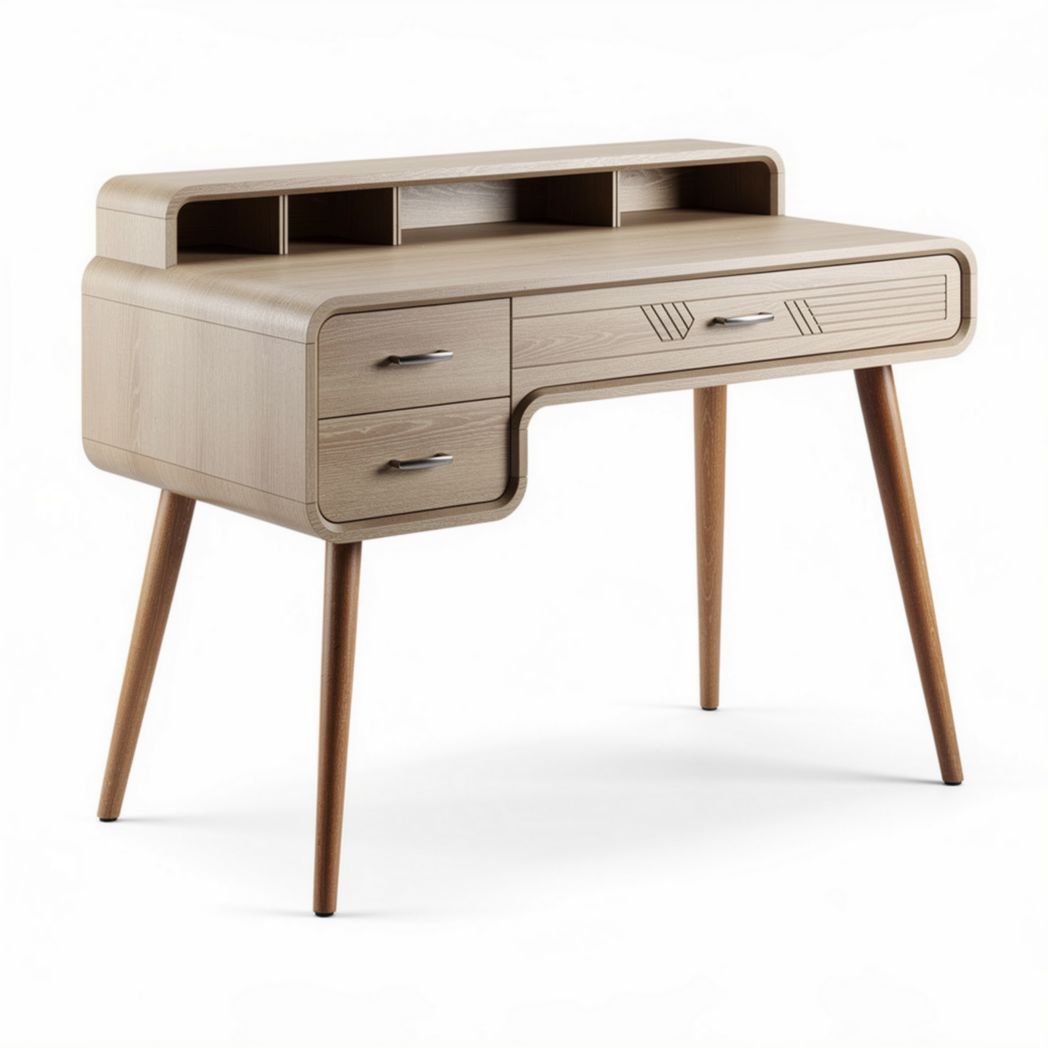 Natural wood desk with storage compartments and drawers 120 x 50 x 75cm