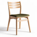 Wooden dining chair with green upholstered seat and slatted back 45 x 45 x 85cm