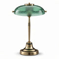Green glass desk lamp with brushed brass base 30 x 30 x 45cm