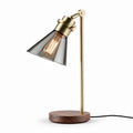 Table lamp with glass shade and wooden base in gold and brown finish 30 x 15 x 50cm