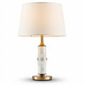 Marble table lamp with gold accents and fabric shade for home decor