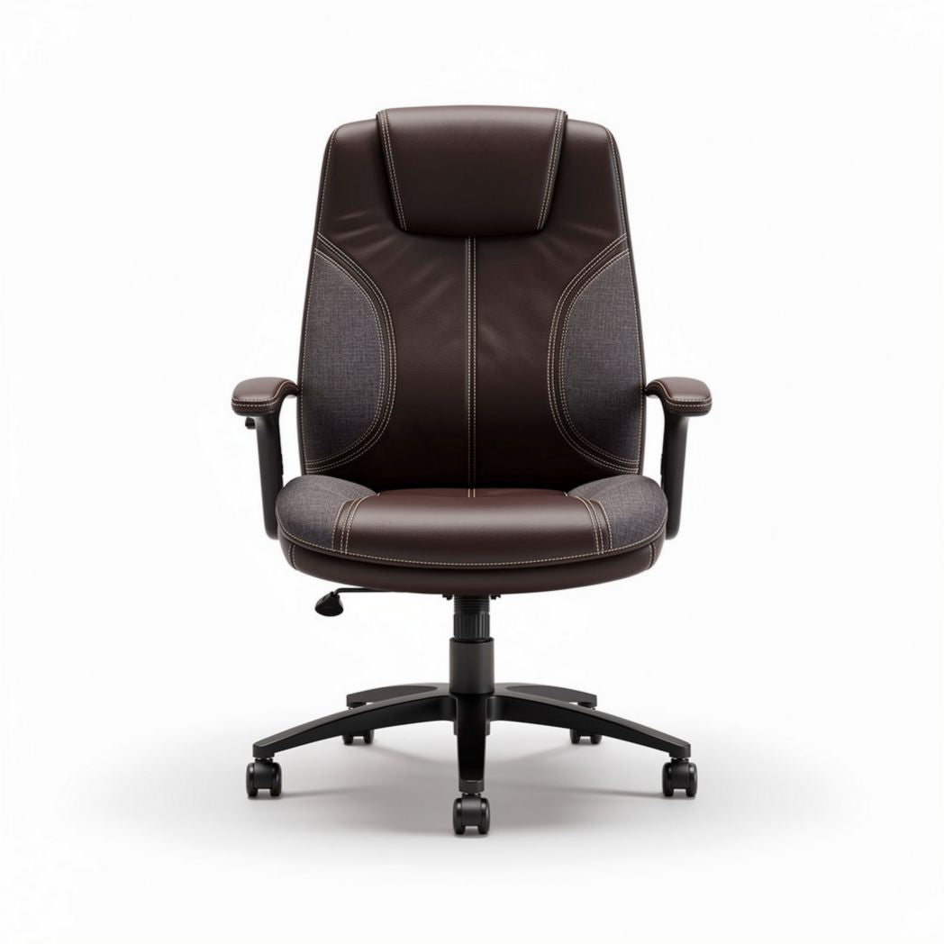 Brown ergonomic office chair with adjustable height and 360-degree swivel functionality