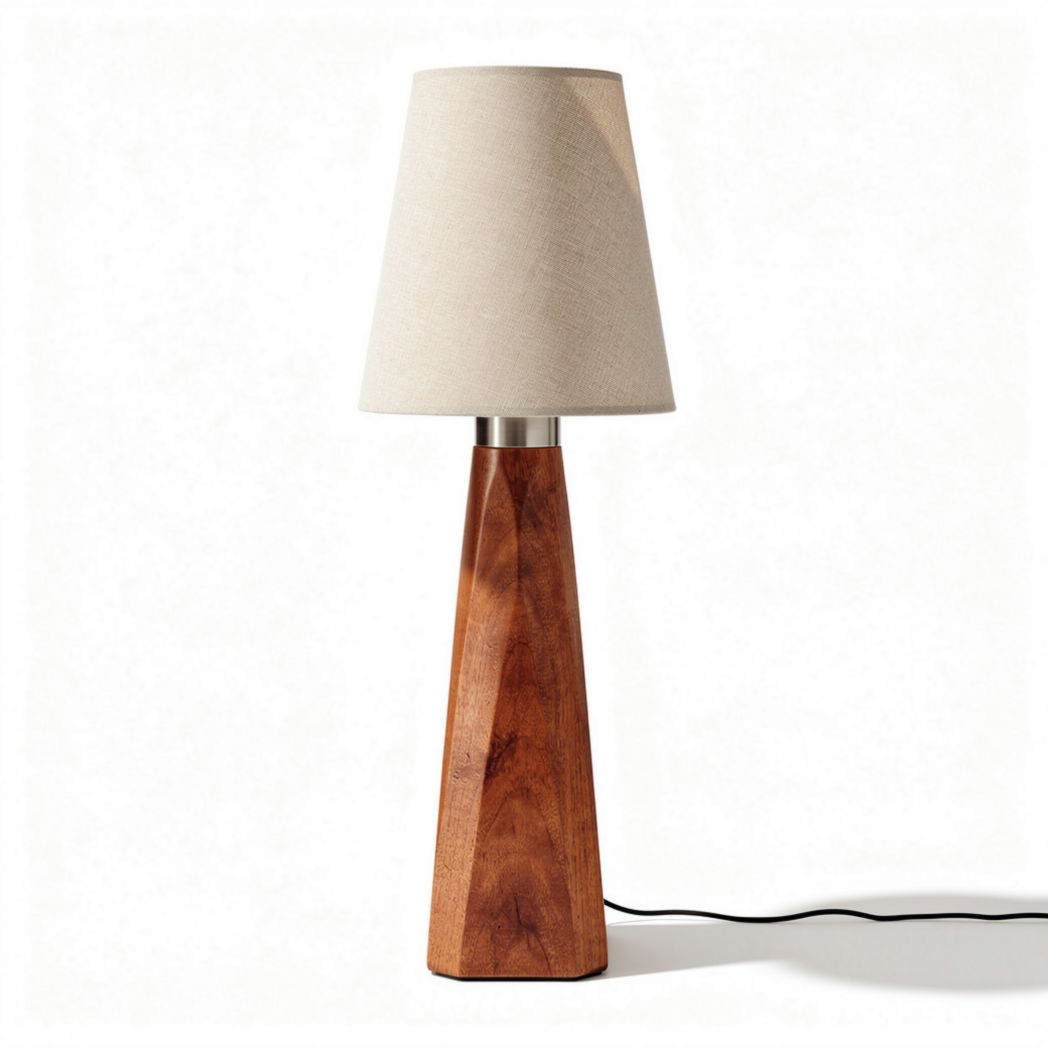 Wooden bedside lamp with fabric shade 20 x 20 x 50cm for indoor use