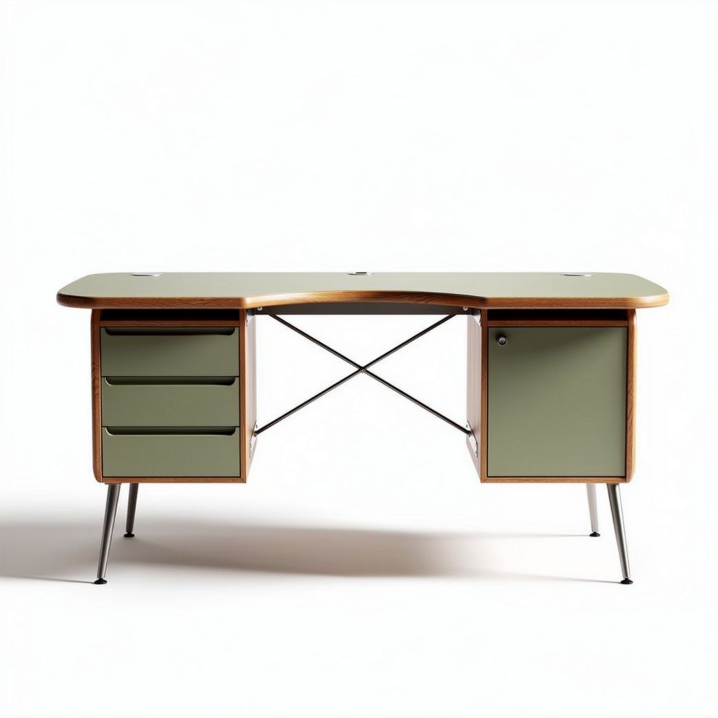 Modern green office desk with storage drawers and metal legs 150 x 70 x 75cm