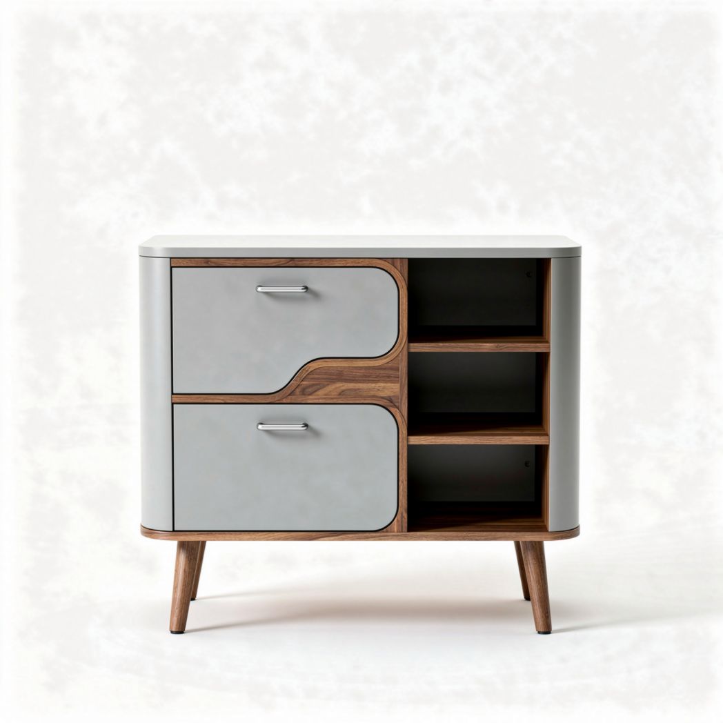 Wooden storage cabinet with two drawers and open shelves 60 x 40 x 45cm