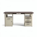 Office desk with storage drawers and file cabinet in beige and brown 150 x 70 x 75cm