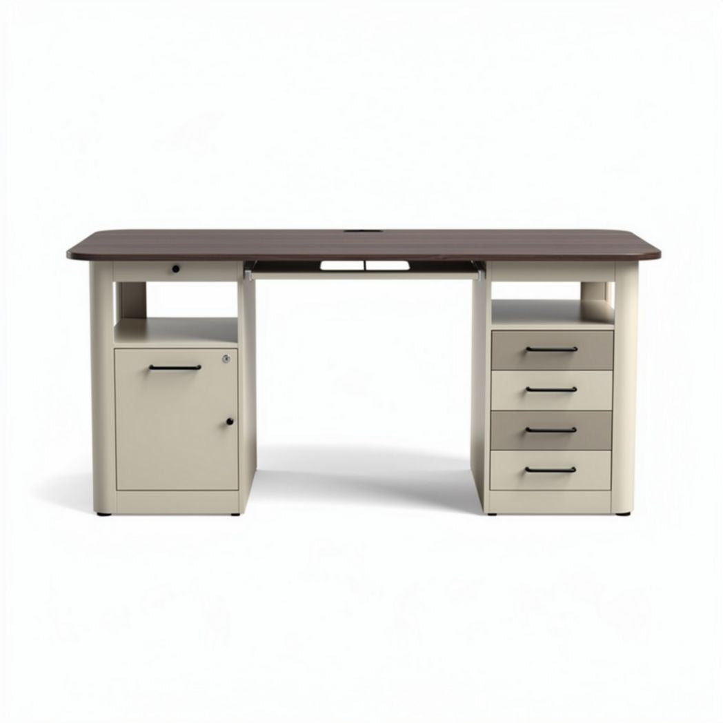 Office desk with storage drawers and file cabinet in beige and brown 150 x 70 x 75cm