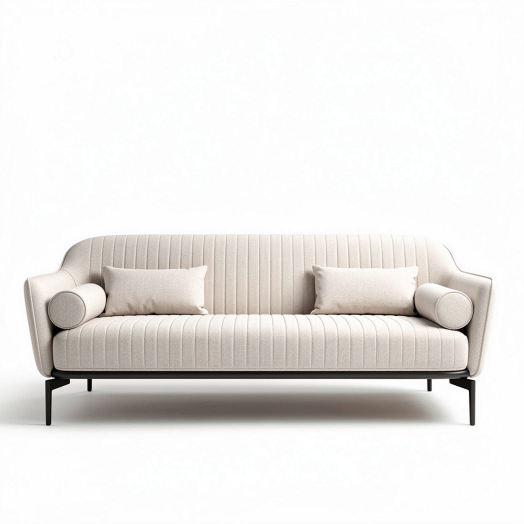 Modern fabric sofa with two cushions in cream color 200 x 90 x 85cm